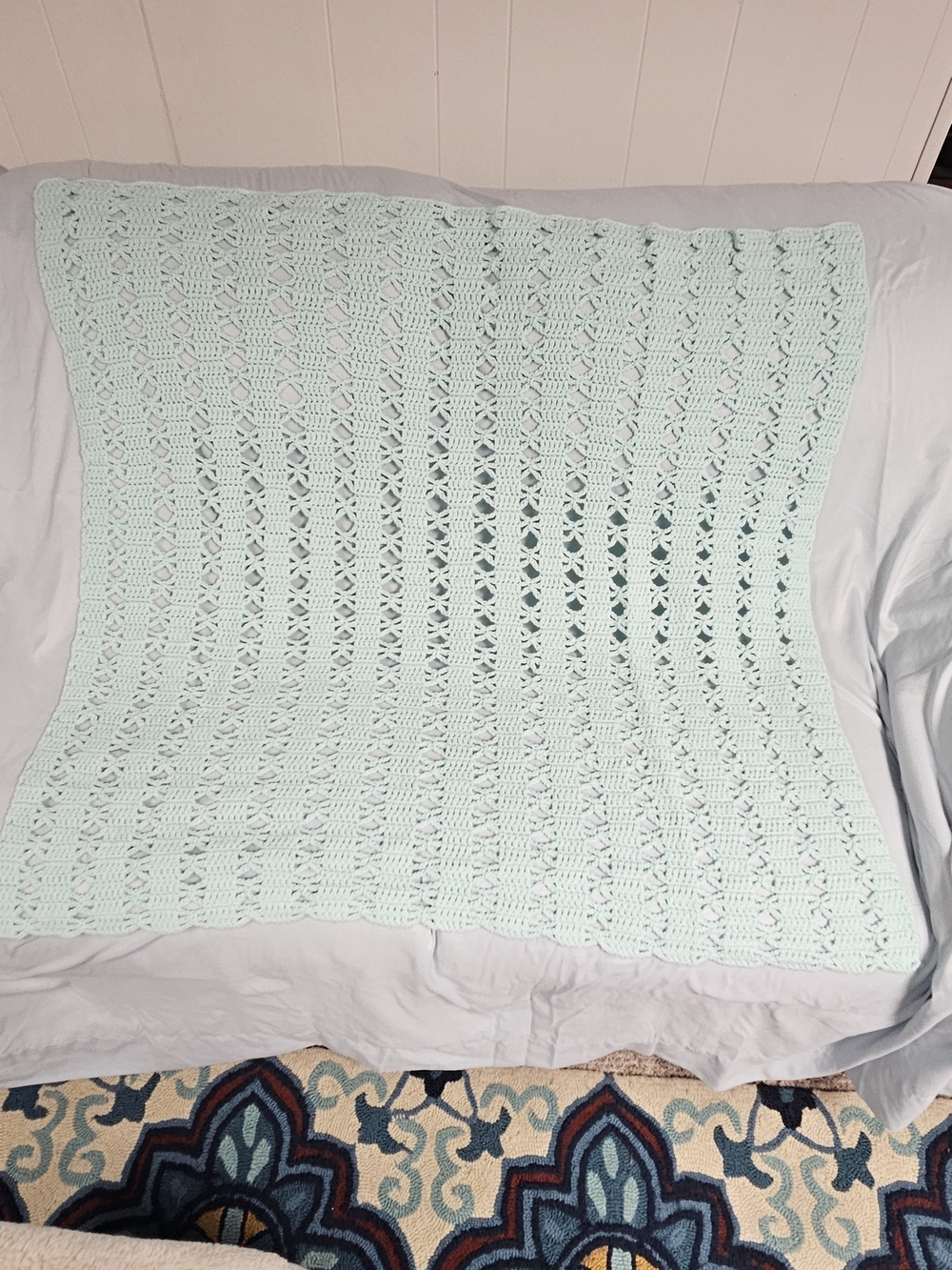Handmade Light Mint Crochet Baby Blanket - 37" X 40"